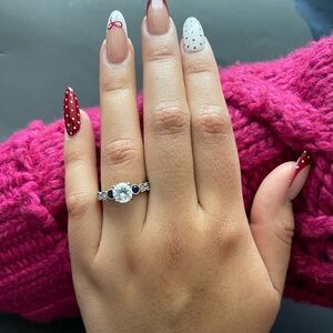 925 Sterling Silver White and Blue Gemstone Ring Size 7.5 Engagement Anniversary
